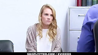Blonde young stepdaughter Natalie Knight and big jugs stepmom Kylie Kingston clog up b mismanage shoplifting and banged by officer